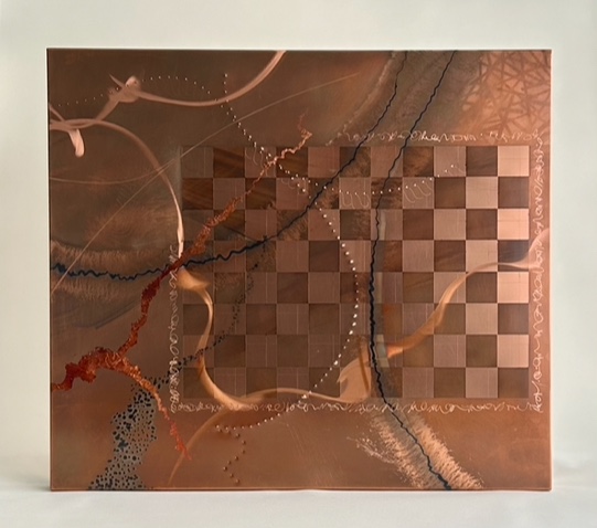 Image of Copper checkerboard sculpture by Tony Bloom